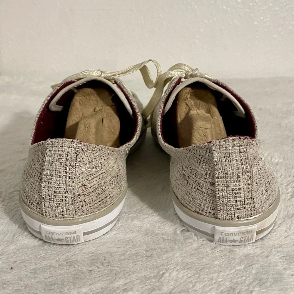 Converse All Star Low Woven Sneakers Women’s Size 8 Cream Over Burgundy Lace-Up - Picture 5 of 10